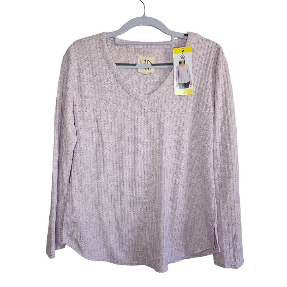 Chaser Women's Long Sleeve V-Neck Waffle Knit Top Pink Size S